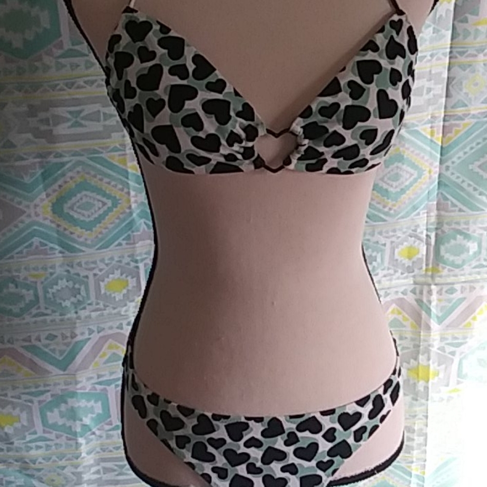 Victoria's Secret Small Black/Blue Heart Bikini